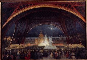 Nattfest på 1889 års världsutställning under Eiffeltornet Målning av Georges Roux (1800-talet) 1889 Sön. 0,95x0,65 m Paris, Musee Carnavalet