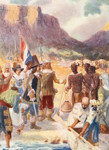 Van Riebecks landstigning (färglitografi) av George Salisbury Smithard