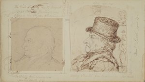 Studier av kaniner med överlagrade porträtt av William Blake och Henry Fuseli (grafit och bläck på papper)