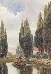 Italienska trädgårdar: Il Laghetto, Villa Falconieri (färglitografi) av George Samuel Elgood