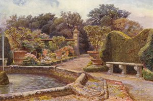 Italienska trädgårdar: Fontänen, Villa di Caniparola (färglitografi) av George Samuel Elgood