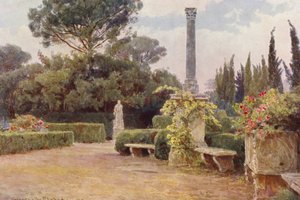 Italienska trädgårdar: Villa Medici (färglitografi) av George Samuel Elgood
