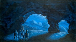 Tre personer i en grotta i bergen, 1825