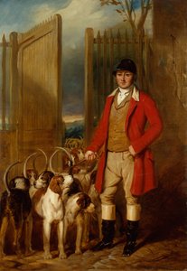En kennel med jägare och hundar utanför en dray-yard (olja på duk) av George Sebright
