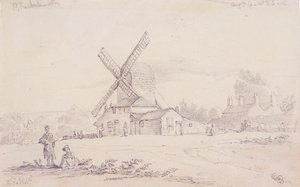 Vy över kvarn med en väderkvarn på Blackheath, Greenwich, London, 1833