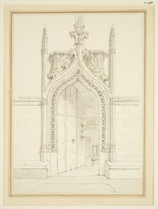 Dörröppningen till Vestry Room of St Mary Redcliffe, ca 1812 (penna och akvarell på papper) av George Shepherd
