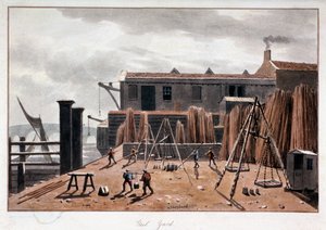 Utsikt över Steelyard Wharf, London, 1811 av George Shepherd