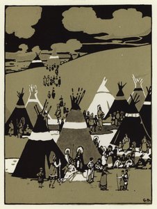 På kvällen kom de till ett läger (färg litho) av George Sheringham
