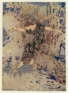 Hon klättrade in i ett träd som sträckte sig ut över vattnet (färg litho) av George Sheringham