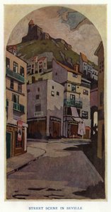 The Duenna av Sheridan: Street Scene in Sevilla (litho i färg) av George Sheringham