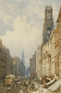 Fleet Street ser upp till Temple Bar med Old St. Dunstans och St. Clement Danes, 1834 av George Sidney Shepherd