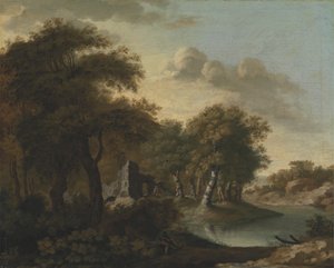 En vy nära Arundel, Sussex, med ruiner vid vatten