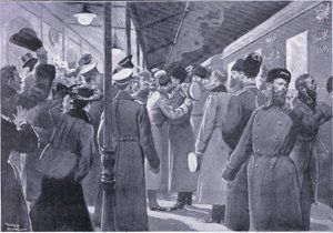 Tsaren tar farväl av officerarna från det kejserliga gardet, illustration från Cassells History of the Russian-Japanese War Vol 1, c.1900 av George Soper