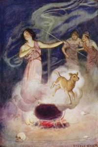 Jason och argonauterna: "Hon viskade sina magiska besvärjelser över honom, och han hoppade ut igen ett ungt lamm" (färg litho) av George Soper