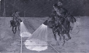 På en manchurisk järnväg: Nattpatrull, illustration från Cassells History of the Russian-Japanese War Vol 1, c.1900 av George Soper