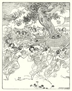 Perseus: "Dansar hand i hand runt det förtrollade trädet" (litho) av George Soper