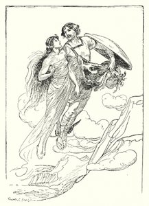 Perseus: "Perseus lyfte sin vackra Andromeda i sina armar och flydde med henne till klippans topp" (litho) av George Soper