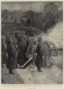 Royal Horse Artillery avfyrar Minute-guns i Long Walk i Great Park, Windsor