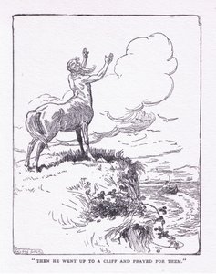 Sedan gick hon uppför klippan och bad för dem, från The Heroes publicerad av George Allen och Unwin 1929 (litho) av George Soper