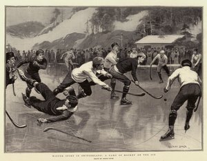 Vintersport i Schweiz, ett spel med hockey på isen av George Soper