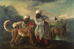 Gepard och hjort med två indianer, ca 1765 (olja på duk) av George Stubbs