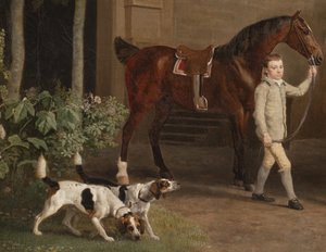 Detalj från William Henry Cavendish Bentinck, 3:e hertig av Portland framför Welbeck Abbey Ridstall, 1766-7 av George Stubbs