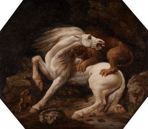 Häst attackerad av ett lejon Episod C, mellan 1768 och 1769. av George Stubbs