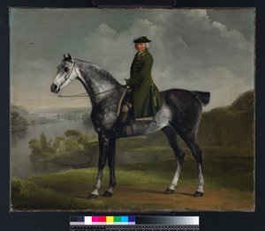 Joseph Smyth Esquire, löjtnant i Whittlebury Forest, Northamptonshire, på en Dapple Grey Horse, ca 1762-64 av George Stubbs