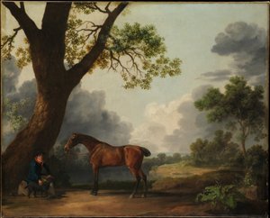 Den tredje hertigen av Dorsets jakthäst med en stallpojke och en hund av George Stubbs