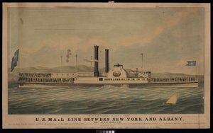 US Mail Line mellan New York och Albany dagligen kl. 17.00.... (litografi, färglagd) av George T. (after) Sanford