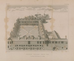 Flygfoto över Gresham College av George Vertue