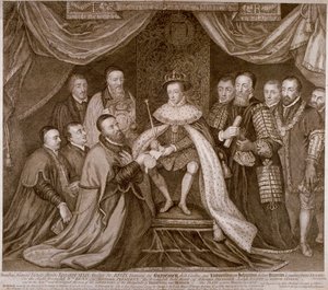 Edward VI undertecknar en stadga som ger Bridewell till City of London för ett arbetshus, 1552 1750 av George Vertue