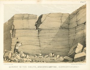Stenbrott i Oolite, Minchinhampton, Gloucestershire (kolorerad gravyr) av George Victor Du Noyer