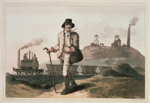 Blenkinsop lokomotiv vid Middleton colliery nära Leeds, graverad av Robert och Daniel Havell, 1814