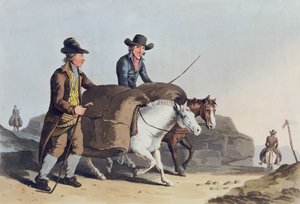 Tygmakare som tar tyg till marknaden, ur "Costume of Yorkshire", graverat av Robert Havell (1769-1832) 1814