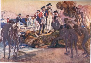 Guvernör Phillip i Sydney Cove (färg litho)