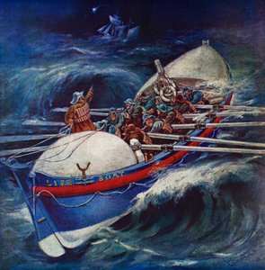 Livbåt försöker rädda (färg litho)