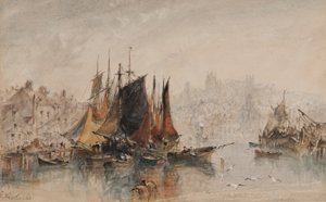 Whitby Harbour (bläck & wc på papper)