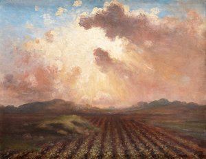 Evening in the Field (olja på duk) av George William Russell