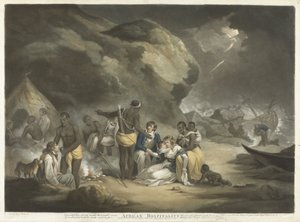 African Hospitality, pub.1791 (handfärgad gravyr) av George after Morland