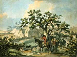 Partridge Shooting, etsat av Thomas Rowlandson (1756-1827), pub. av J. Harris, 1789 (färgerad etsning) (se även 125724, 125726-27) av George after Morland