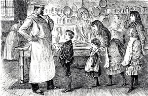 En tecknad serie som föreställer en kock som tar emot beställningar från husets barn. Illustrerad av George du Maurier (1834-1896), en fransk-brittisk serietecknare och författare av George du Maurier