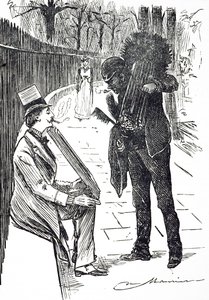 En tecknad serie som föreställer en sotare som bär sina penslar genom Londons gator. Illustrerad av George du Maurier (1834-1896), en fransk-brittisk serietecknare och författare av George du Maurier