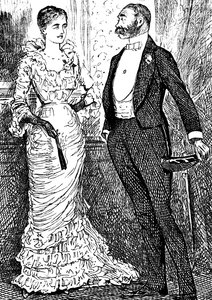 En kvinna och gentleman i högtidskläder av George du Maurier