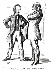 Tecknad film med titeln "The Phrenology Argument - Again" med texten "The Futility of Argument" av George du Maurier