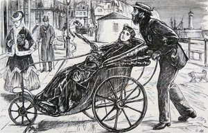 Patrick, trycker på damens badstol av George du Maurier