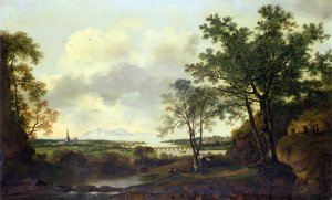 En capricciovy över Chichester, med figurer och boskap i förgrunden av George of Chichester Smith