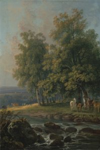 Hästar och boskap vid en flod, 1777