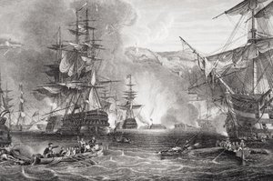 The Bombardment of Algiers, 27 augusti 1816, från `Illustrationer av engelsk och skotsk historia