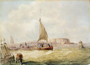 The Old Harbour, Hull (penna, blyerts, sepia- och akvarellfärg på papper) av George the Elder Chambers